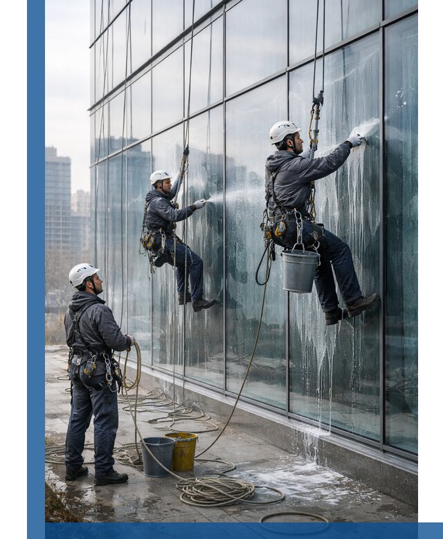 Промышленная мойка панорамных окон на высоте в Нижневартовске