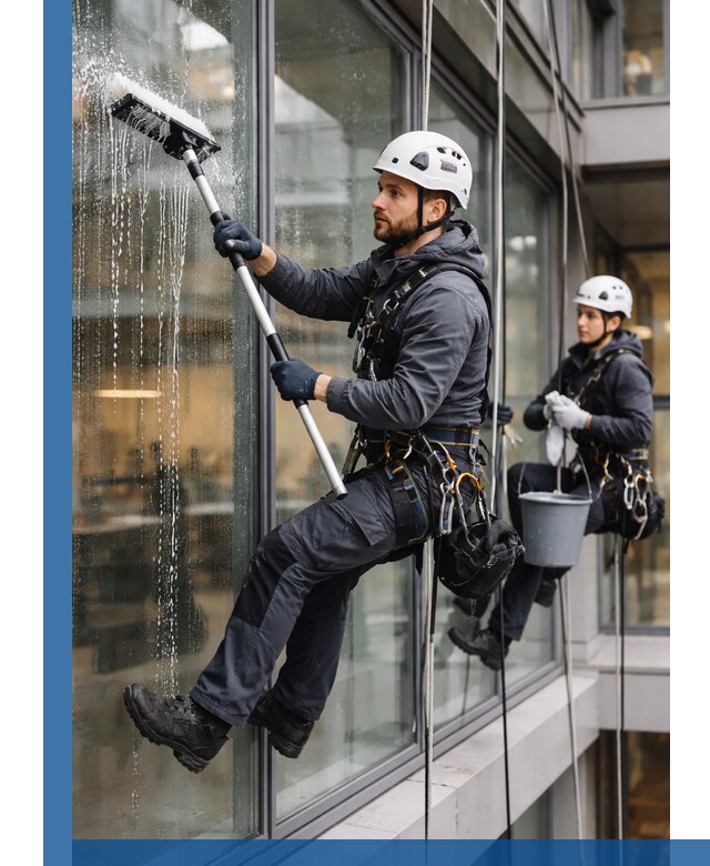 Профессиональная мойка витражей промышленными альпинистами в Нижневартовске