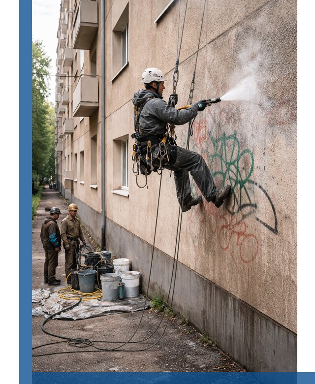 Удаление граффити с фасада в Нижневартовске без следов и повреждений