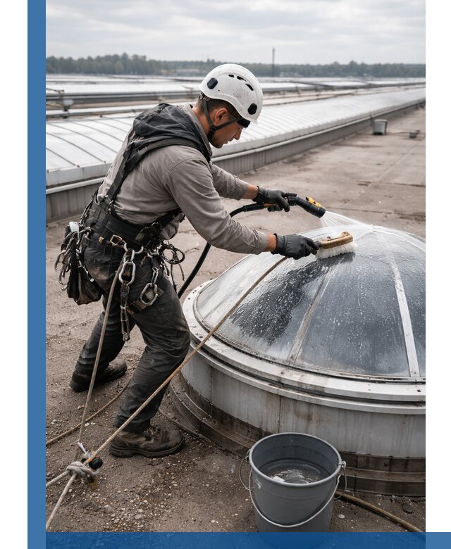 Мойка зенитных фонарей на кровле для промышленных объектов в Нижневартовске