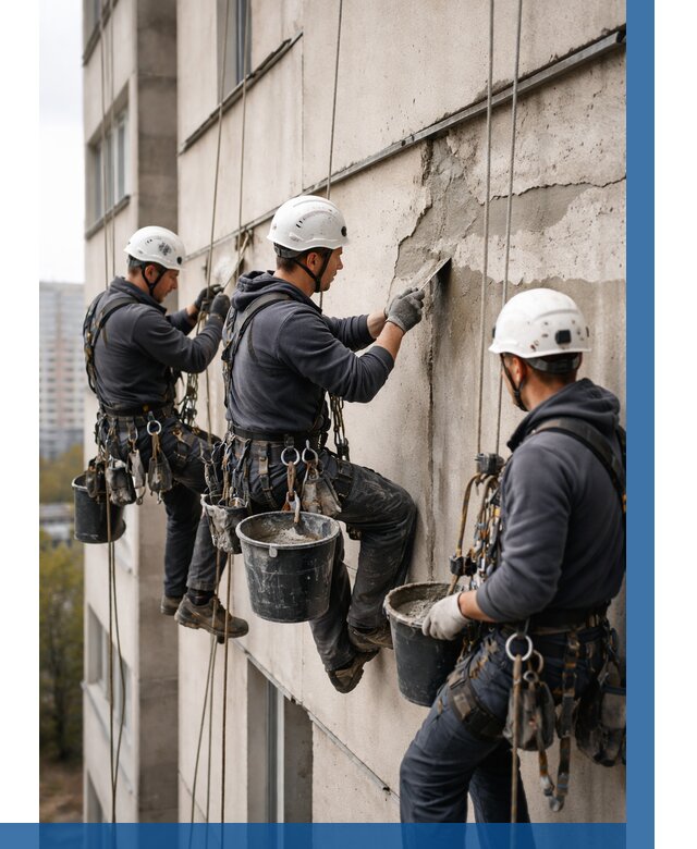 Ремонт бетонных элементов фасада в Нижневартовске от 2590 р. | ВЫСОТНИК-Нжт