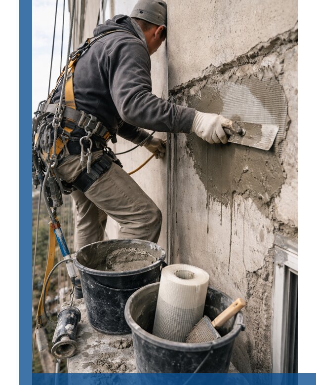 Ремонт бетонных элементов фасада промышленными альпинистами в Нижневартовске