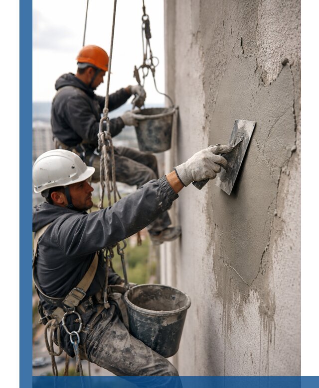 Штукатурка фасада на высоте в Нижневартовске профессиональные работы