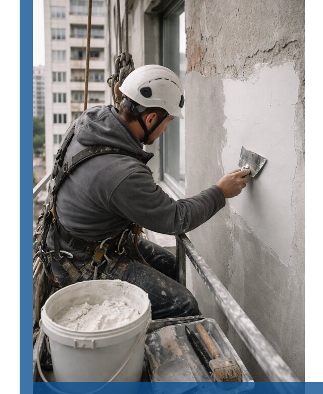 Шпаклевка фасадов на высоте с промальпинистами в Нижневартовске