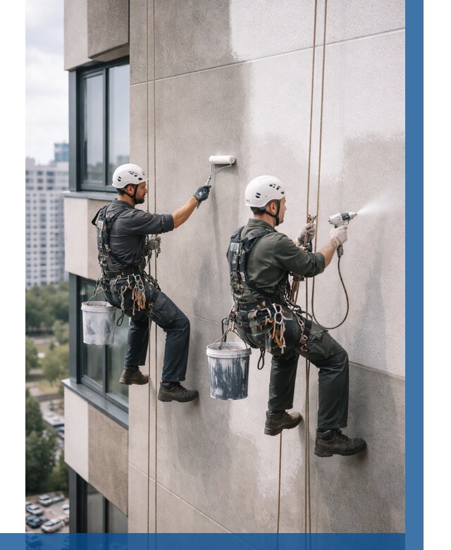 Покраска фасада альпинистами в Нижневартовске от 311 р. | ВЫСОТНИК-Нжт