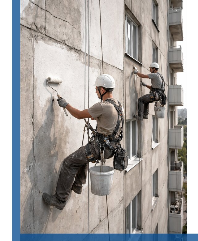 Покраска бетонного фасада в Нижневартовске для жилых и промышленных объектов