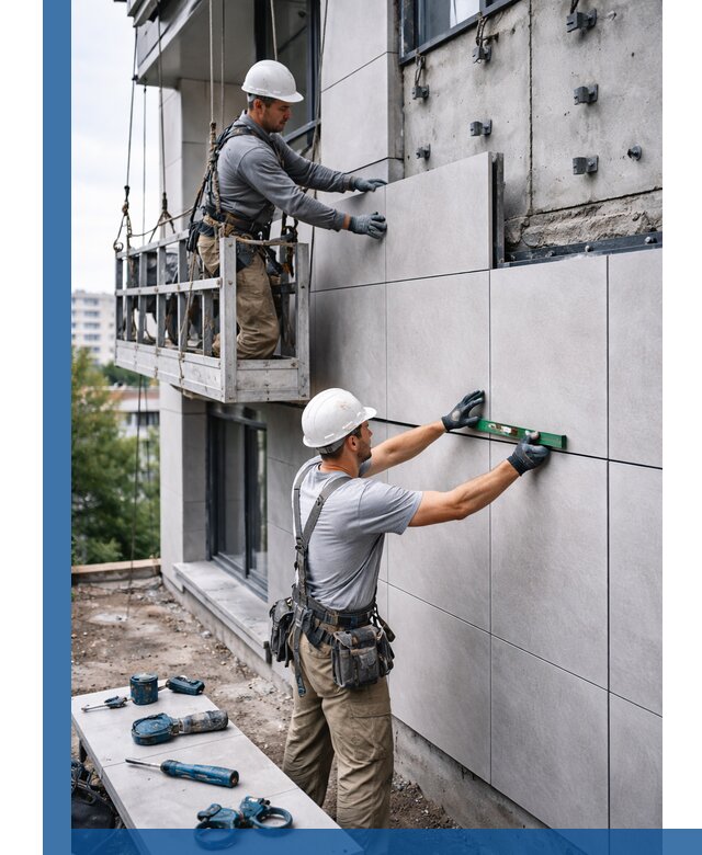 Монтаж керамогранита на фасад в Нижневартовске под ключ с гарантией качества