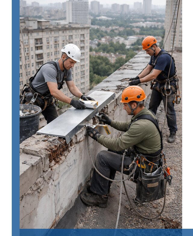 Ремонт парапета на кровле в Нижневартовске, высотные работы с гарантией