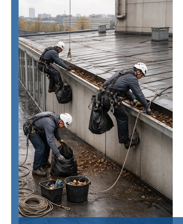 Очистка кровли по периметру в Нижневартовске силами промышленных альпинистов