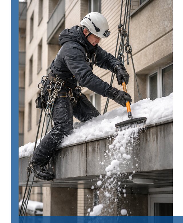 Очистка козырьков от снега в Нижневартовске круглогодично безопасно