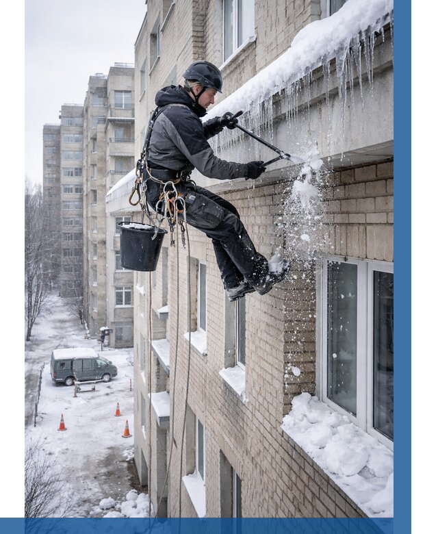 Удаление наледи с карнизов в Нижневартовске от 363 р. | ВЫСОТНИК-Нжт