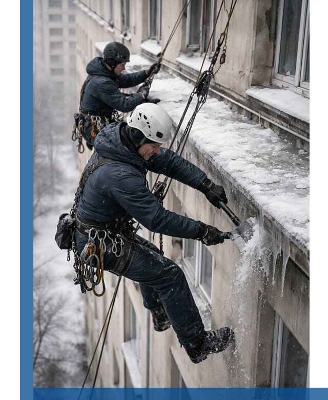 Удаление наледи и сосулек с карнизов в Нижневартовске профессионально