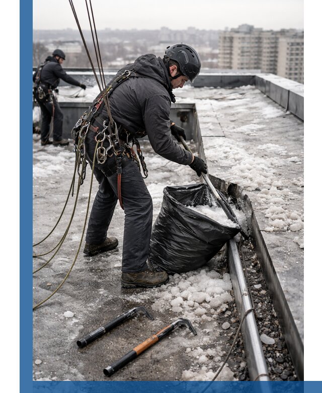 Аварийная очистка кровли в Нижневартовске от промальпинистов