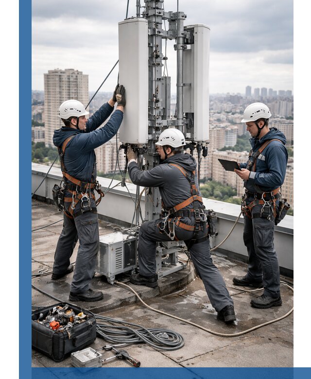 Монтаж антенн связи на крыше в Нижневартовске с вводом в эксплуатацию