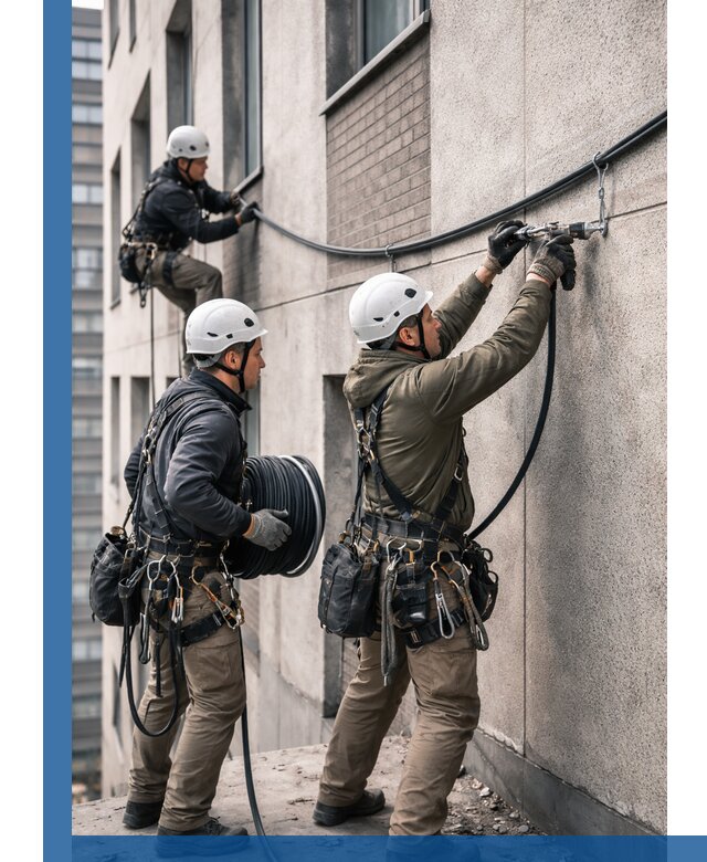 Прокладка кабеля по фасаду в Нижневартовске, профессиональный монтаж