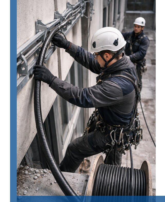 Протяжка кабеля питания на высоте в Нижневартовске с гарантией безопасности и качества