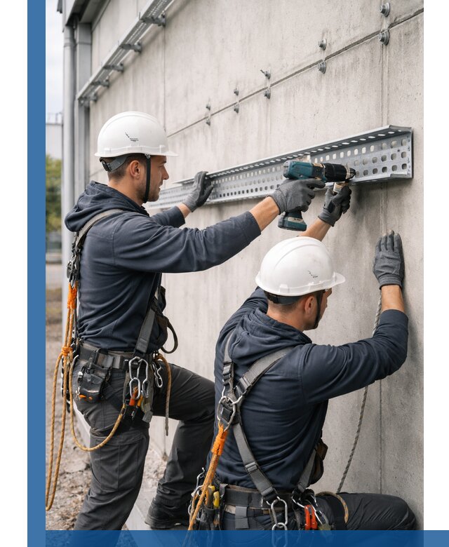 Монтаж кабельных лотков на фасаде зданий в Нижневартовске с гарантией