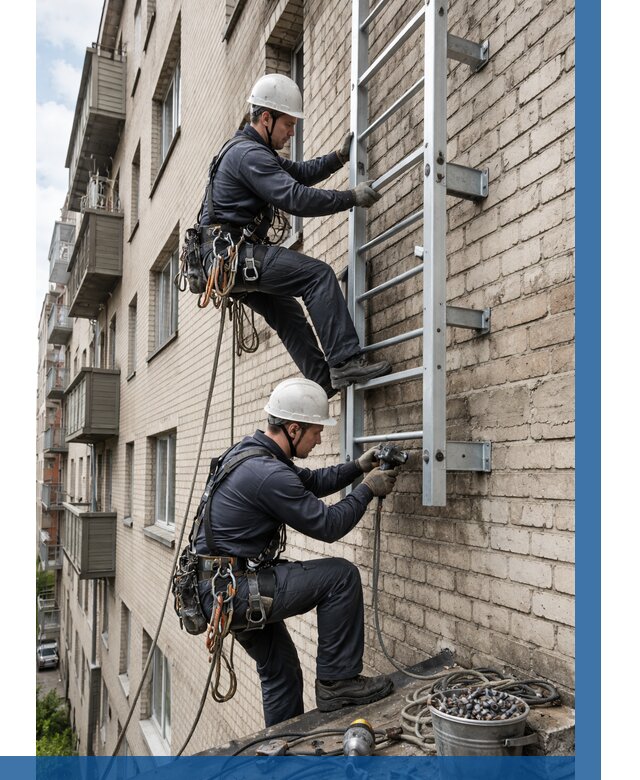 Монтаж пожарной лестницы в Нижневартовске от 25900 р заказать у ВЫСОТНИК-Нжт