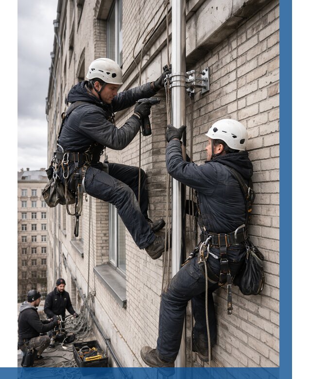 Монтаж флагштока на здании в Нижневартовске от 6734 р. | ВЫСОТНИК-Нжт