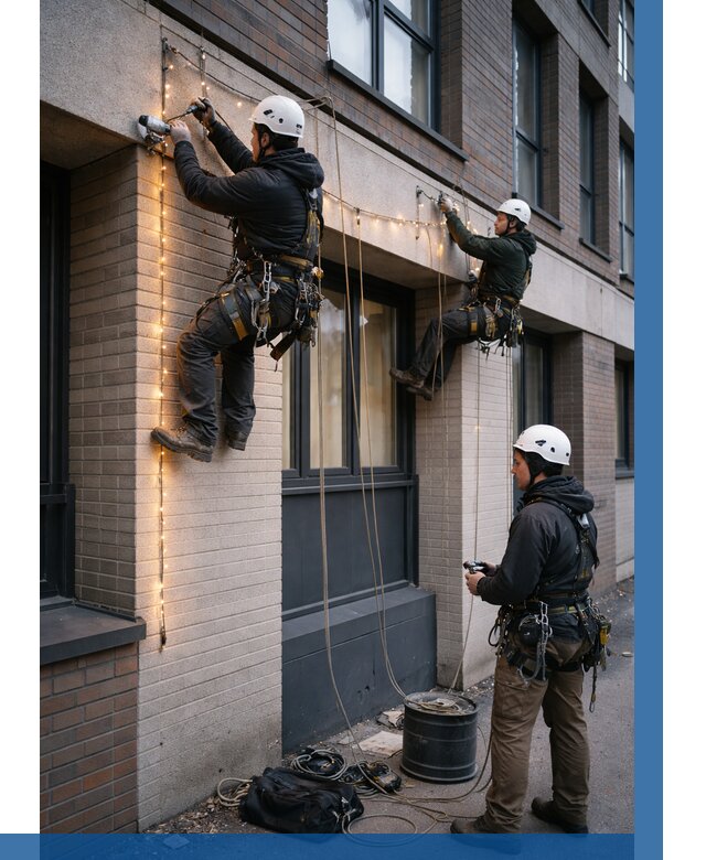 Монтаж гирлянд на фасаде в Нижневартовске от 3626 р. | ВЫСОТНИК-Нжт