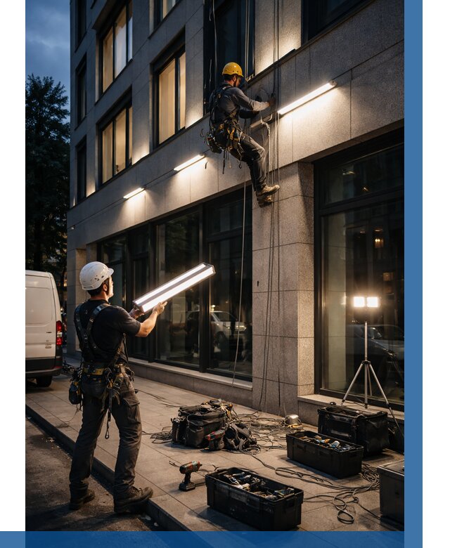 Монтаж архитектурной подсветки здания в Нижневартовске от 2590 р.|ВЫСОТНИК-Нжт