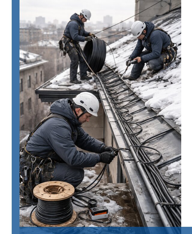 Монтаж греющего кабеля на кровле в Нижневартовске под ключ