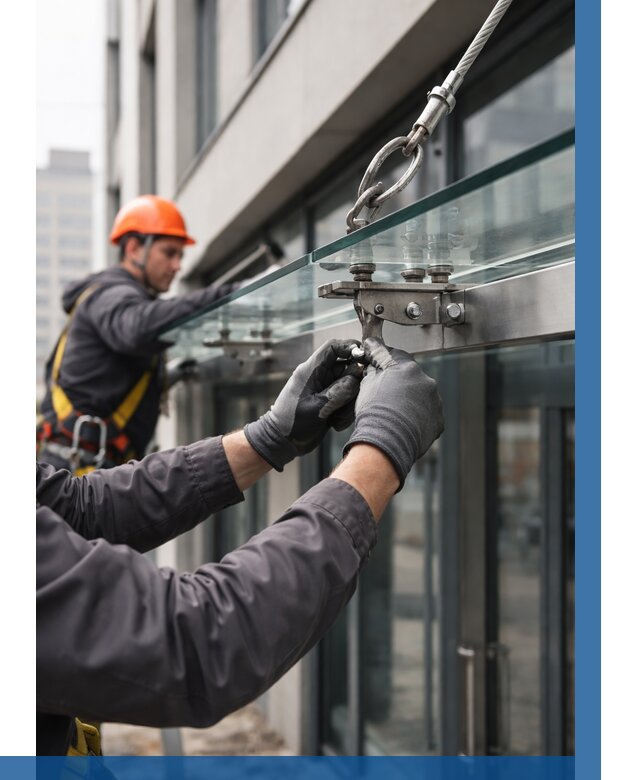 Монтаж стеклянных козырьков в Нижневартовске от 8806 р. | ВЫСОТНИК-Нжт