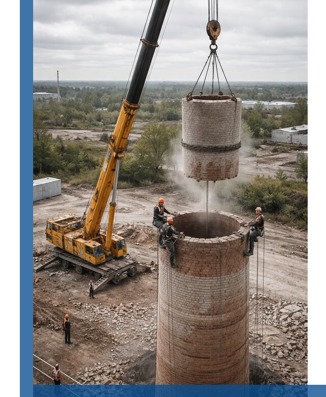 Демонтаж дымовой трубы в Нижневартовске с гарантиями безопасности
