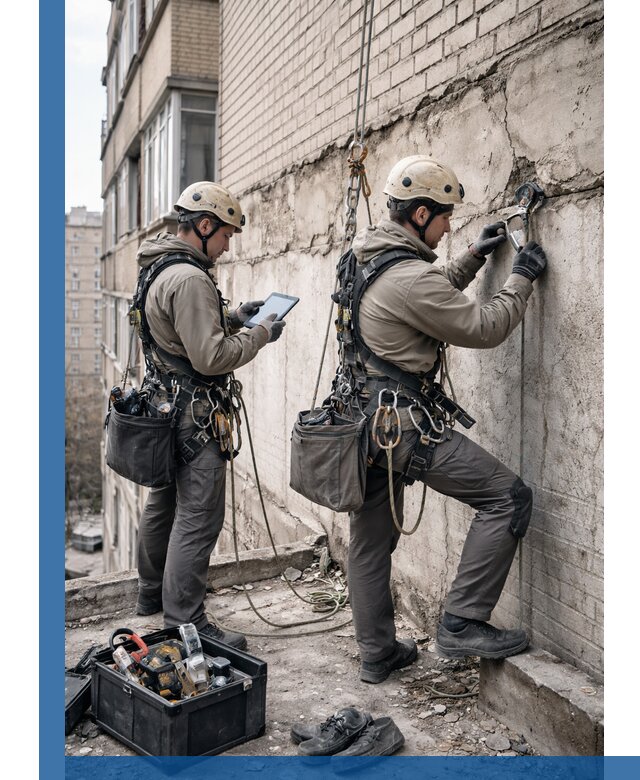 Обследование фасада промышленными альпинистами в Нижневартовске